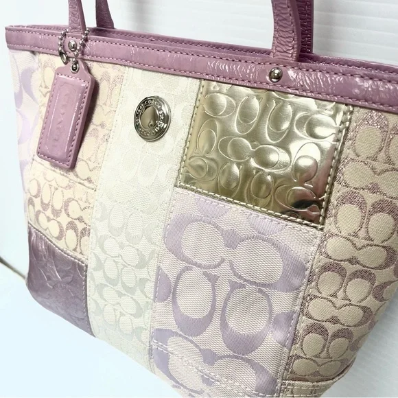 Coach Lavender and Cream Signature Patchwork Small Tote - Picture 2 of 10